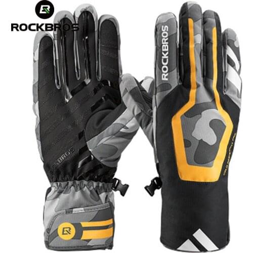ROCKBROS Winter Warm Cycling Gloves Windproof Waterproof Motorcycle MTB Gloves Men TPU Touch Screen Electric Scooter Guantes
