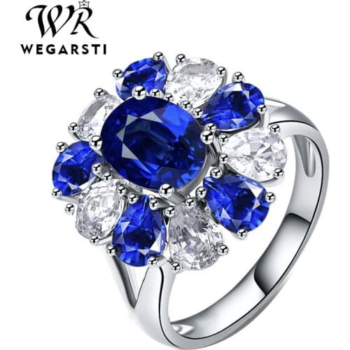 WEGARSTI Luxury Brand New 925 Sterling Silver Fashion Water Drop Sapphire Rings For Women Engagement Wedding Fine Jewelry