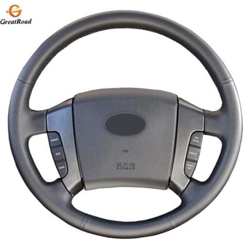 Hand-stitched Black Genuine Leather Car Steering Wheel Cover for Old Kia Sorento 2004-2008