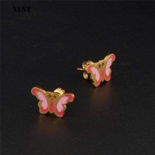 XLNT Stainless Steel Butterfly Earrings Studs Jewelry Lovely Women Earing Cute Animal Christmas Earrings 2019 for Child Kids