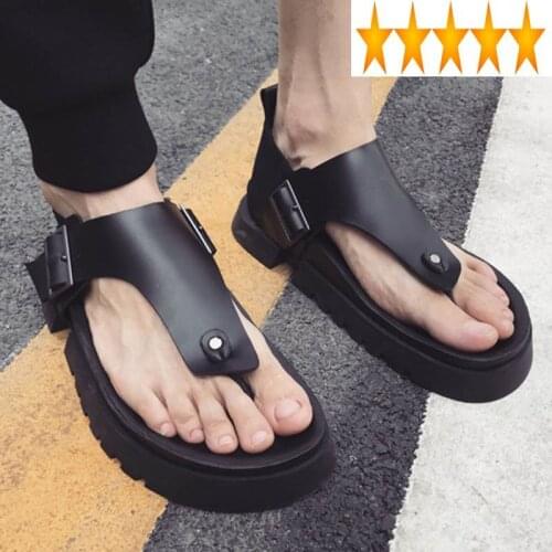 Platform Summer Thick Mens Fashion Flip Flop Vintage Gladiator Buckle Male Genuine Leather Beach Sandals Shoes