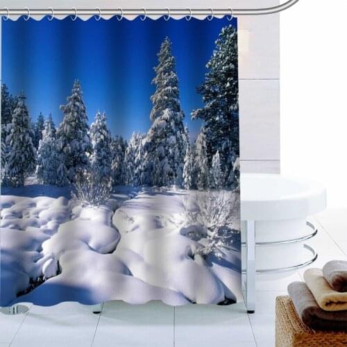 ShunQian Winter Snow Shower Curtain Polyester Fabric Bath Screens Curtains For Bathroom 3D Waterproof Bath Curtain Hook