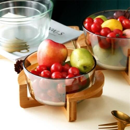 Fruit Plate Glass Salad Bowl Wood Tray Nordic Style Snack Food Container