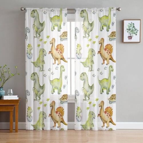 Dinosaur Cartoon Color Window Tulle Curtains for Living Room Bedroom Hotel Luxury Decoration Sheer Curtains