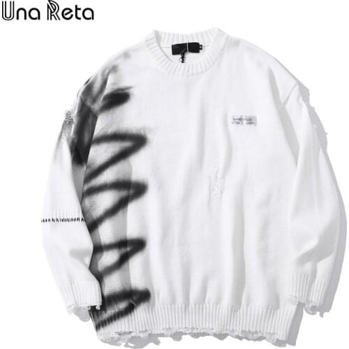 Una Reta Graffiti Sweater Men New Autumn Streetwear Mens Clothes Hip Hop Pullover Men Hole Oversize Couple Sweater