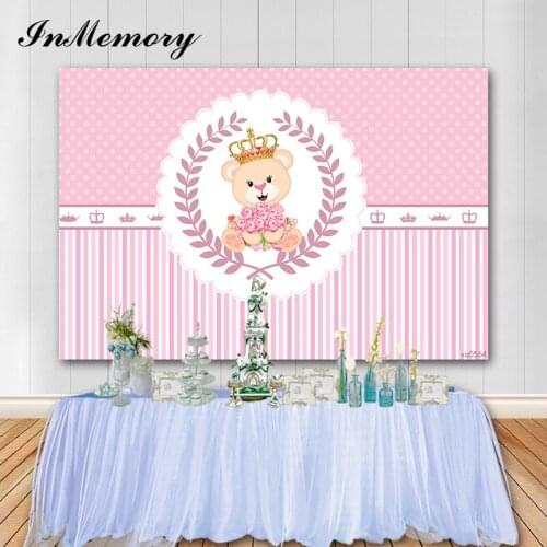 InMemory Pink Dot Crown Baby Shower Photography Background Newborn Birthday Party Photo Background Vinyl Booth Props Photocall