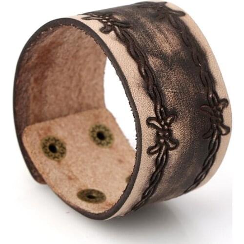 Vintage Wristbands Brown Wide Leather Bracelet Cuff Adjustable Retro Charms Bangle Wrap for Men Biker Punk Fashion Women Jewelry