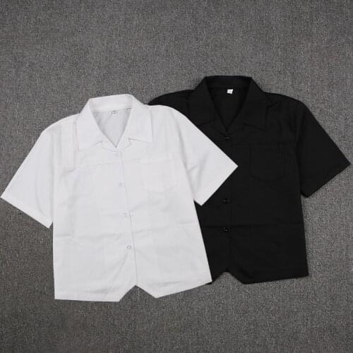 Japanese School Dress Tops Basic JK Uniform Pointed Collar Front Half Fold Shirt White Black Short Sleeve Girls Student Shirt