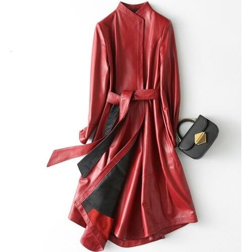 Long Real Leather Jacket Women Clothes 2020 Sheepskin Coat Genuine Leather Womens Jackets Slim Windbreaker KQN22291-7 KJ2320