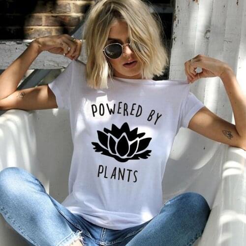 Summer 2018 POWERED BY PLANTS Fashion T Shirt for Women Harajuku Cute Tumblr Funny Female T Shirt Tops Cotton Casual Tees