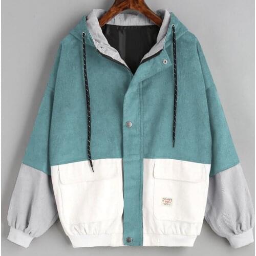 Outerwear Coats Jackets Long Sleeve Corduroy Patchwork Oversize Zipper Jacket Windbreaker coats and jackets women