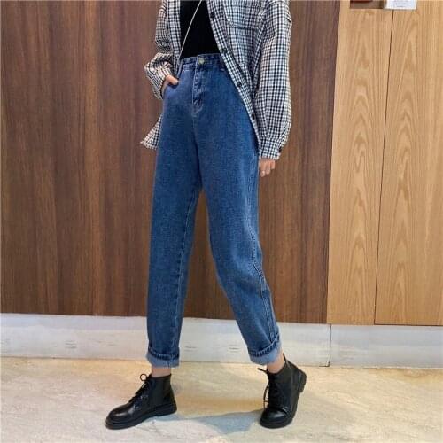 Women Jeans Solid Denim Pants Womens Fashion Loose Straight Trousers Simple Student High Waist Jeans Chic Casual Pants Harajuku