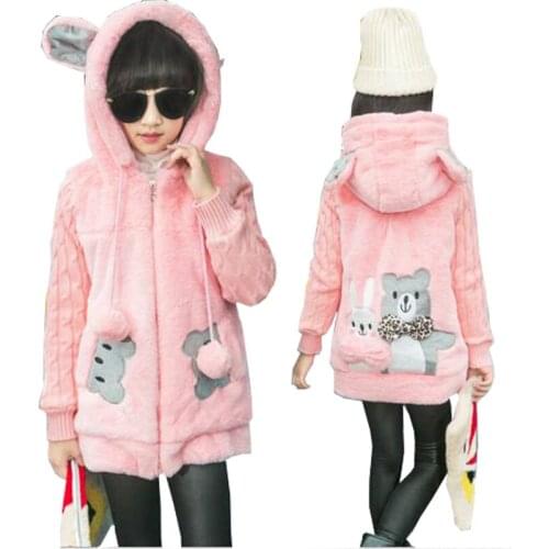 Winter Baby Girls Faux Fur Fleece Coat Party Pageant Warm Jacket Xmas Snowsuit 3-13T kids Outerwear Children Clothes hooded