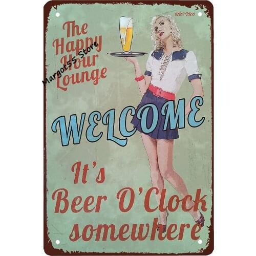 Barmaid Welcome Sign,Vintage Metal Tin Sign Retro Poster Design for Cafes Bar Pub Beer Club Wall Home Decor 12x8 Inch