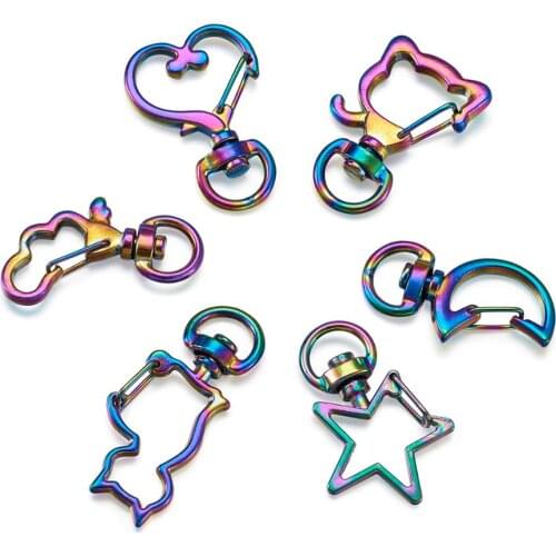 12pcs Rainbow Color Alloy Swivel Clasps Swivel Lanyard Snap Hook Metal Heart Star Colorful Keychain Lobster Clasps DIY Jewelry
