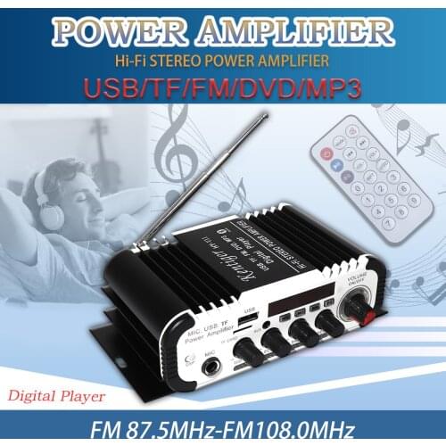 2CH HI-FI Car Audio Power Amplifier FM Radio Player Support SD USB DVD MP3 Input for Car Motorcycle Home Audios