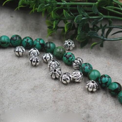 50pcs/lot Tibetan Silver Pumpkin Design Oval Spacer Beads 8x6mm Decoration Metal Loose Prayer Beads DIY Jewelry Accessories