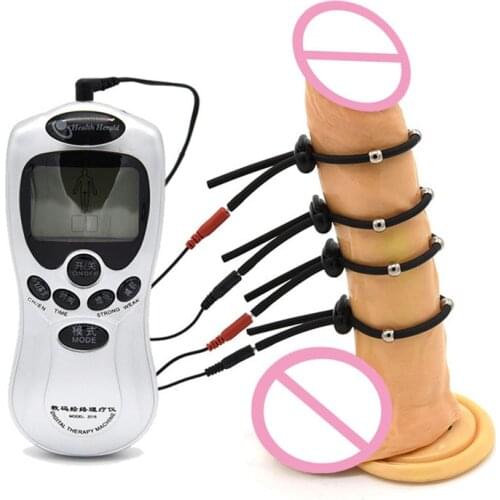 Black silicone with beads spring buckle penis ring electric shock cock ring stimulation male physiotherapy ring massager