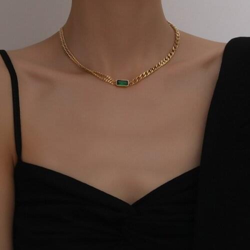 Titanium steel Punk Thick Short Choker Crystal Necklace Collar Simple Minimalist Gold Color Chunky Necklace for Women Jewelry