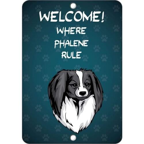 Welcome Where Phalene Dog Rule Poster Funny Art Decor Vintage Aluminum Retro Metal Tin Sign Painting Decorative Signs