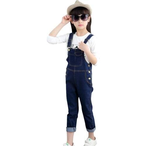Girls Denim Overalls Autumn Winter Children Clothing Casual Kids Suspender Trousers Girls Solid Kids Jumpsuit Teenage Jeans