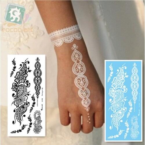 20pcs Rocooart eco-friendly henna makeup temporary Indian flower tattoo black white lace bracelet tattoo sticker for hands
