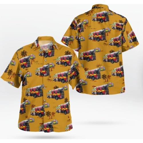 Fire Truck 3D Print Beach Hawaiian 2021 Summer Shirt Short Sleeve Shirt Streetwear Oversized 5XL Camisa Social Chemise Homme-38