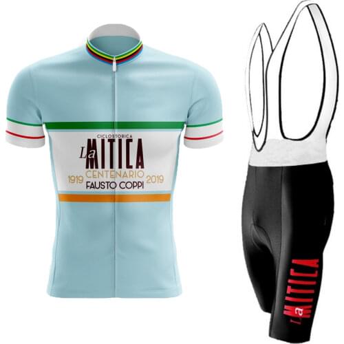 Italy 1919-2019 New Summer La Mitica Retro Cycling Jersey Set Bike Road Mountain Race Blue Cycling suit