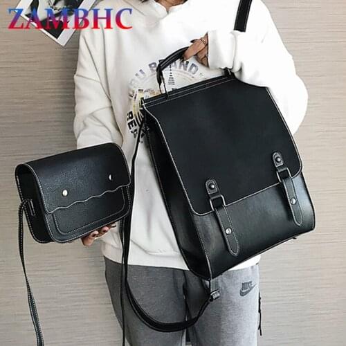 2 Pcs Set Womens Backpack Deisgner Pu Leather Backpacks for Teenager Girls Fashionable Large Capacity Lady Travel Composite Bag