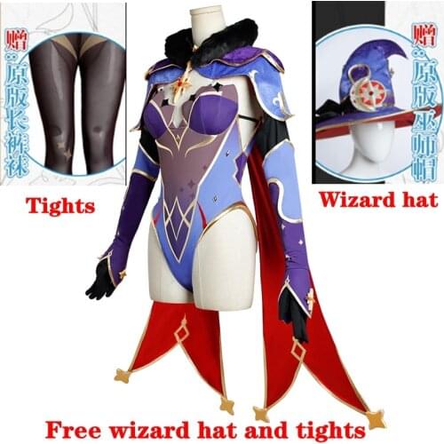 PS4 Game Genshin Impact Cosplay Costume Project Sexy Astrologer MONA Cloak Jumpsuit Anime Wig Hat Women Tights Set Customization