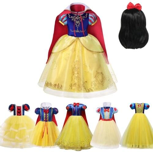 MUABABY Girls Snow White Princess Costume Deluxe Short Sleeve Layered Fancy Dress Up Halloween Birthday Party Outfit Clothes