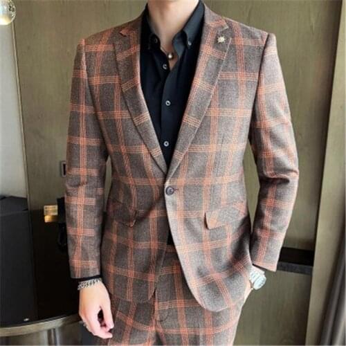 Men Suit Vest With Pants Classic Plaid Suits 3 Piece Slim Fit Wedding Suits for Men Tuxedo Father 2020