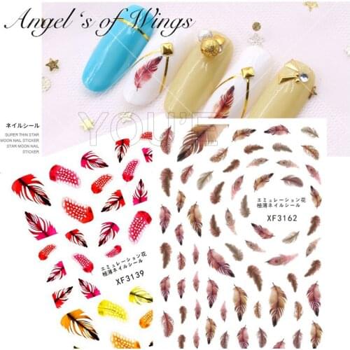 Colorful Feather Nail Sticker Design Decals Nail Art for Manicure Sticker Back Glue Adhesive Decoration Sticker for Nails Charm