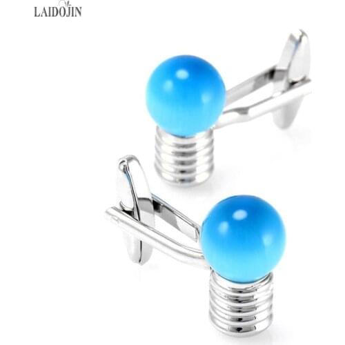 LAIDOJIN Blue Ball Cufflinks for Mens Shirt Cuff buttons High Quality Stone Cufflinks Fashion Brand Jewelry Gift Free engraving
