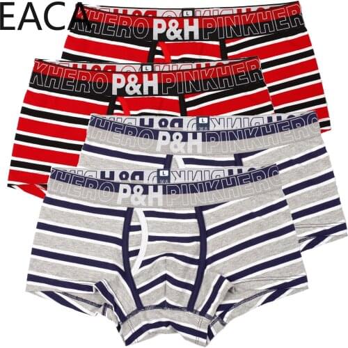 Hot Sale 4pcs Pink Heroes High-Quality Cotton Underwear Men Boxer Shorts Classic Striped Male Underpants Comfortable Gay cuecas
