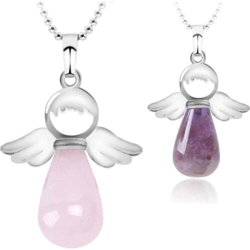 Trendy Fairy Little Angel Wings Gift Natural Stone Choker Necklace Drop Type Necklace for Women Aesthetic Jewlery O-chain