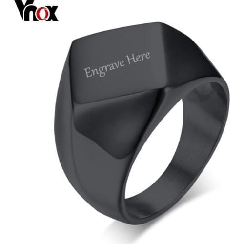 Vnox Free Engraving Logo Name Flat Top Ring for Men Stainless Steel Personalized Jewelry