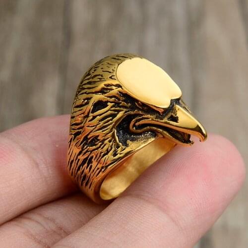 Valily Gold Egale Rings Talisman Viking Eagle Bird Ring For Men Stainless Steel Punk Male Rings High Quality Jewelry