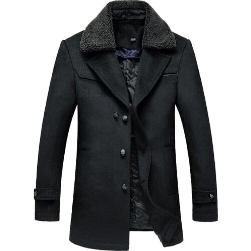 Male New 2020 Thick Woollen Business Casual Mens Coat Autumn Winter Overcoat Fashion Blends Brand Clothing Splicing