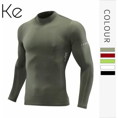 Ke 2021 new mens tights half high neck stretch quick-drying gym suit muscle compression top gym t-shirt long sleeve fitness men