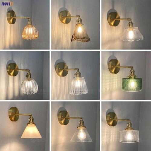 IWHD Nordic Style Brass Wall Lamp Bedside Reading Bathroom Mirror Light Creative Small Copper Glass LED Wall Sconce Luminaria