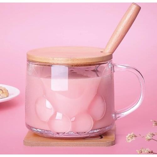 2020 New Cat Paw Cup Transparent Glass Mug Handle Coffee Morning Milk Tea Cup Cute Juice Glass Drinkware Novelty Gift for Friend