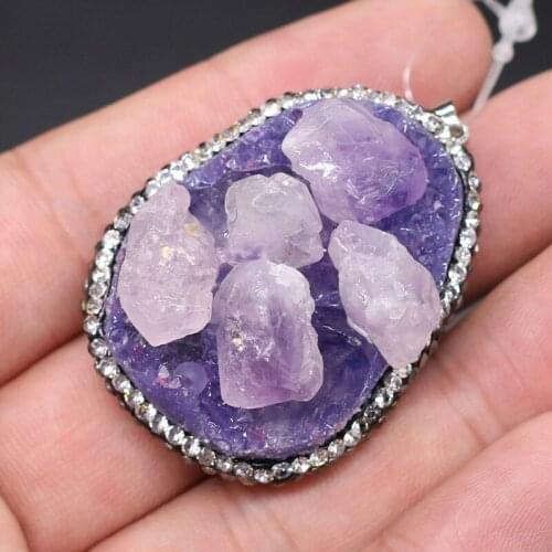 New Natural Stone Pendant Square Purple Quartz Diamonds Faceted Pendant Necklace For DIY Jewelry Best Birthday Gift Size 32x45mm