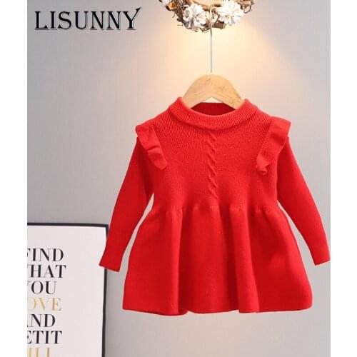 2021 Autumn Winter Girl Sweater Dress Princess Kids Baby Sweater Children Cloth Pullover Sweet Knitted Dressrs Jumper 1-5y Solid