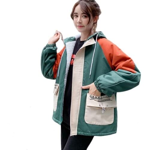 Autumn Winter New Lamb Velvet Jacket Women Hooded Tooling Cotton Outerwear Casual Parker Overcoat Womens Clothing Trench Coat