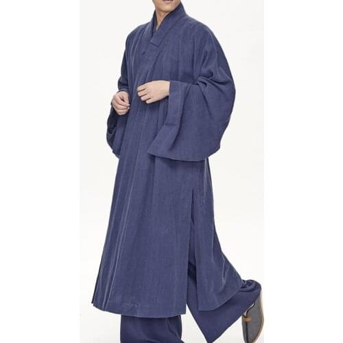 Unisex widen-sleeve Autumn monk suit TOP QUALITY cotton&linen Zen meditation gown lay robe martial arts uniforms dark blue