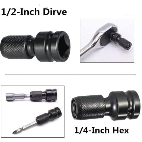 1/2" Square To 1/4" Hex Ratchet Socket Conversion Tool Release Drive Quick Adaptor Socket Converter Tool Chuck Impact Adapt