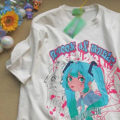 Casual t-shirt women loose cotton top clothes Summer Japanese anime two-dimensional Tshirt printing O neck short-sleeved vintage