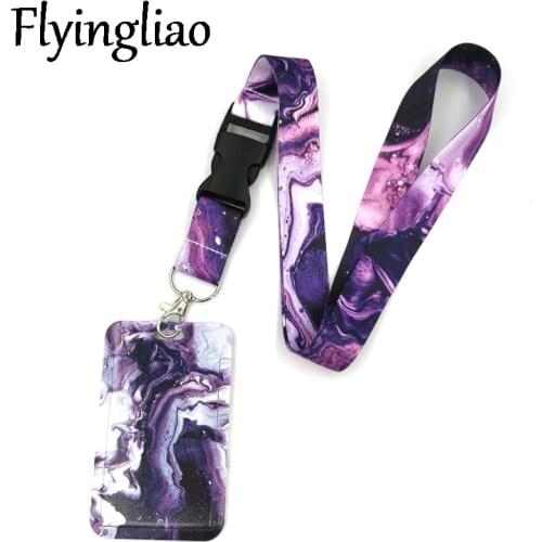 Cool Waves Marble pattern Fashion Lanyard ID Badge Holder Bus Pass Case Cover Slip Bank Credit Card Holder Strap Card Holder