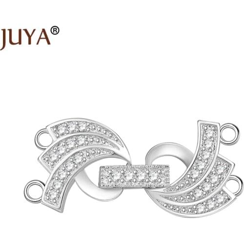 Juya Handmade DIY Pearls Bracelet Necklace Clasps Micro Pave Zircon Rhinestone Clasp Hooks Jewelry Findings Components